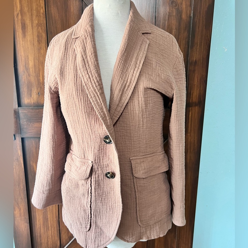 Madewell Gauzy Bohemian Tan Button Up Blazer Jacket Women's S